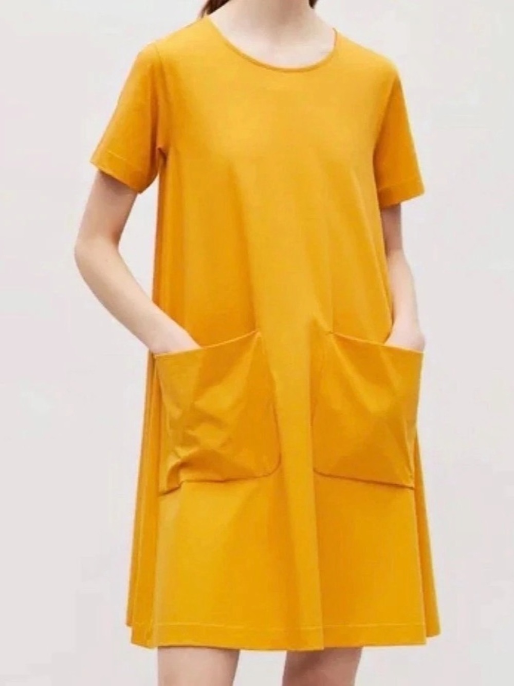 COS Panelled Mini Dress Cotton Yellow Size Large